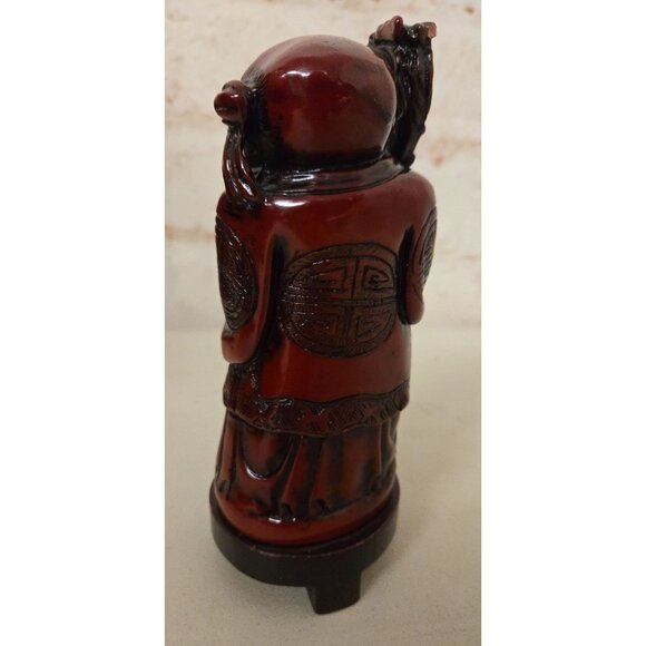 Vintage Chinese Red Resin God Of Longevity 7.25" Figurine - Picture 3 of 6